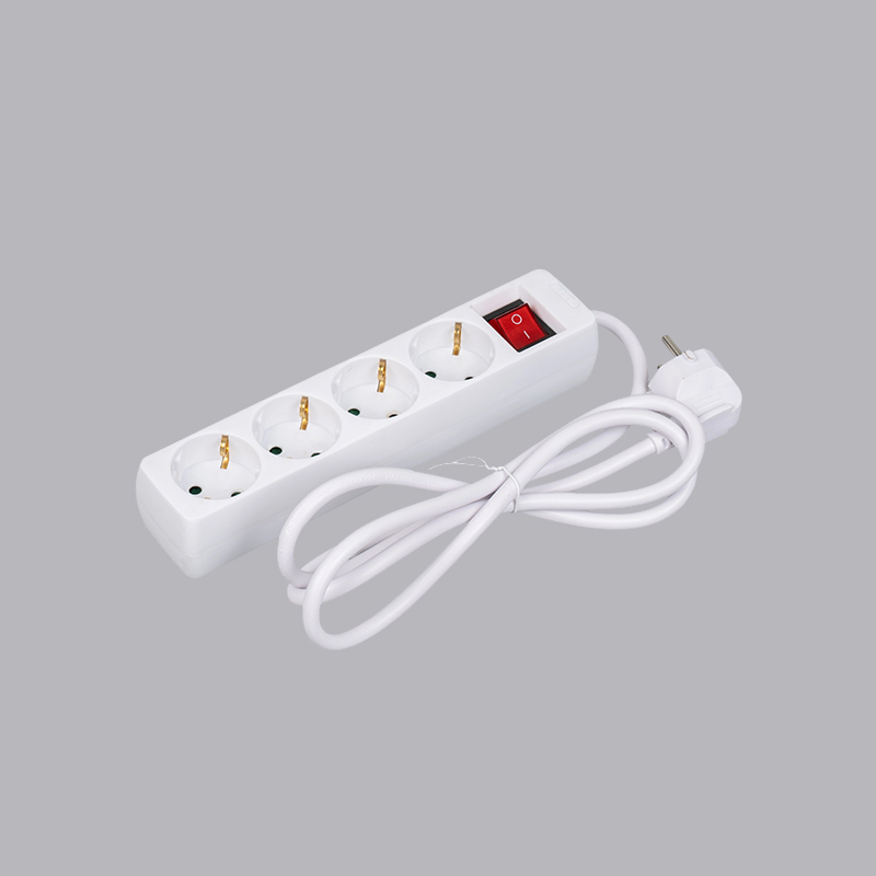 LOB-04K Tysk typ rektangulärt format 4-vägs grenuttag med strömbrytare Multi-Socket