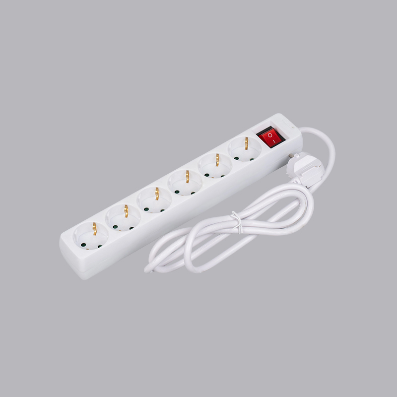 LOB-06K Tysk typ rektangulärt format 6-vägs grenuttag med strömbrytare Multi-Socket