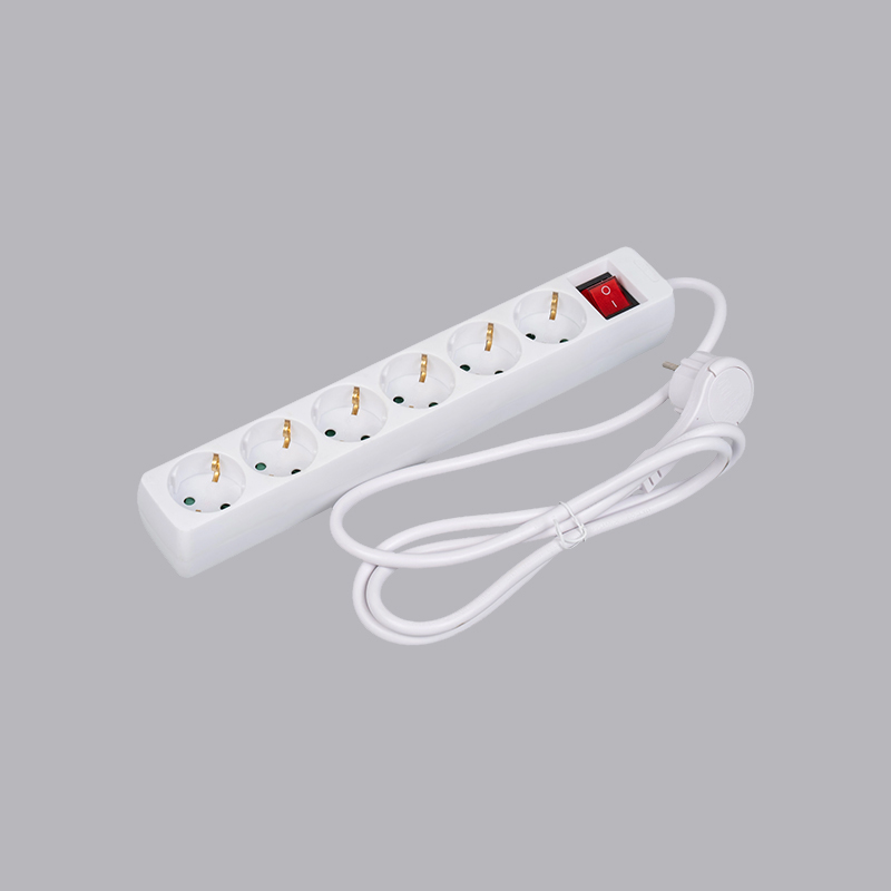 LOB-06KL Tysk typ rektangulär formad 6-vägs grenuttag med dragring och strömbrytare Multi-Socket