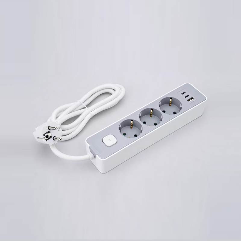 LOB-03K-AC tysk typ 3-uttag grenuttag med strömbrytare, PD snabbladdare, 1 USB-A och 2 Type-C-portar Multi-Socket