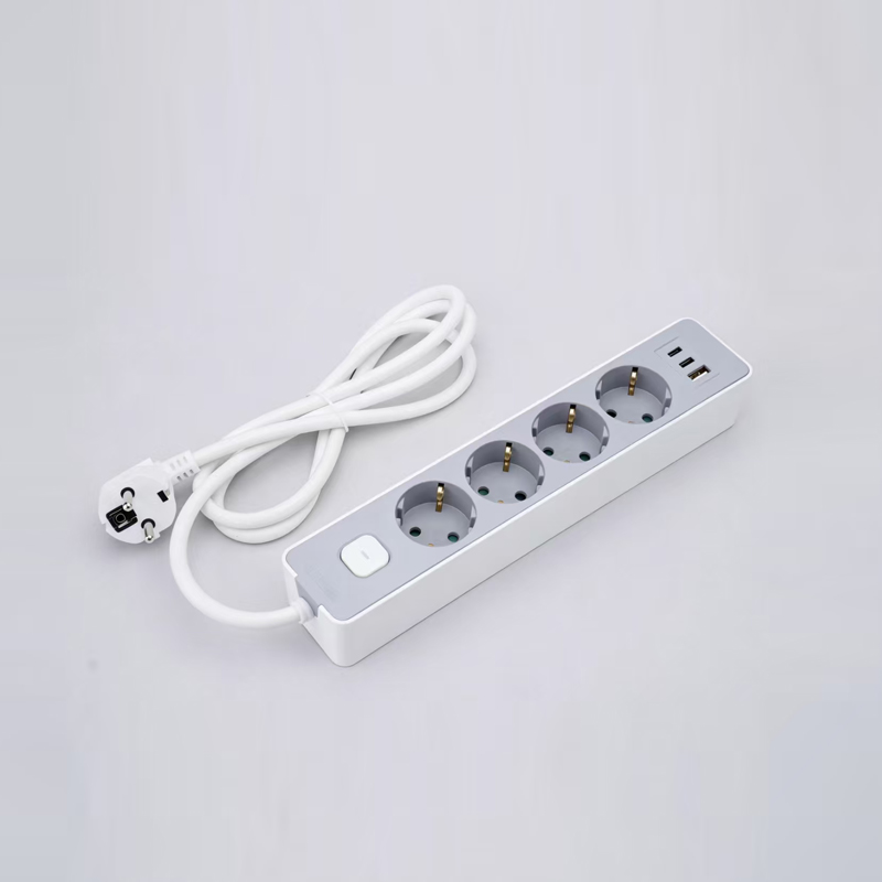 LOB-05K-AC tysk typ 5-uttag grenuttag med strömbrytare, PD snabbladdare, 1 USB-A och 2 Type-C-portar Multi-Socket
